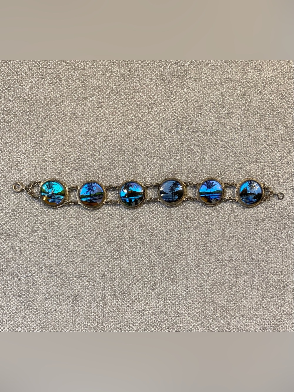 VTG Morpho Butterfly Wing Bubble Glass Reverse Painting Tropical Bracelet Brazil